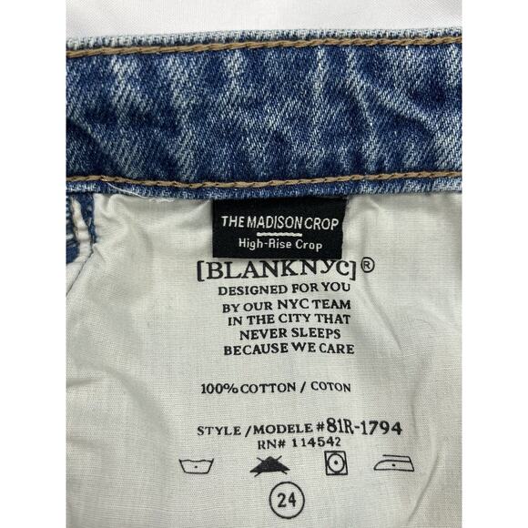 Blank Nyc The Madison Crop High Rise Distressed Destroyed Jeans Size 24 Cotton - Picture 7 of 10